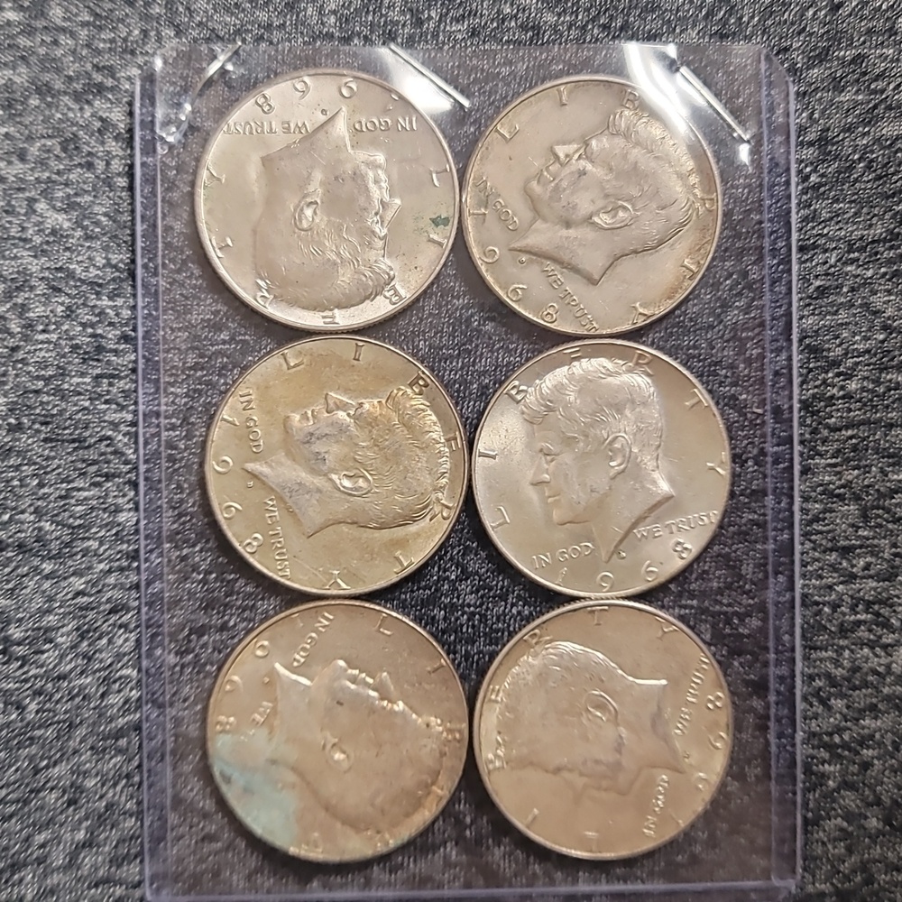 6 pc 1968 silver half dollar collection